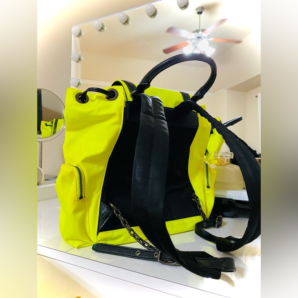 Michael Kors Beacon Medium Neon Yellow Nylon Backpack - Picture 4 of 5